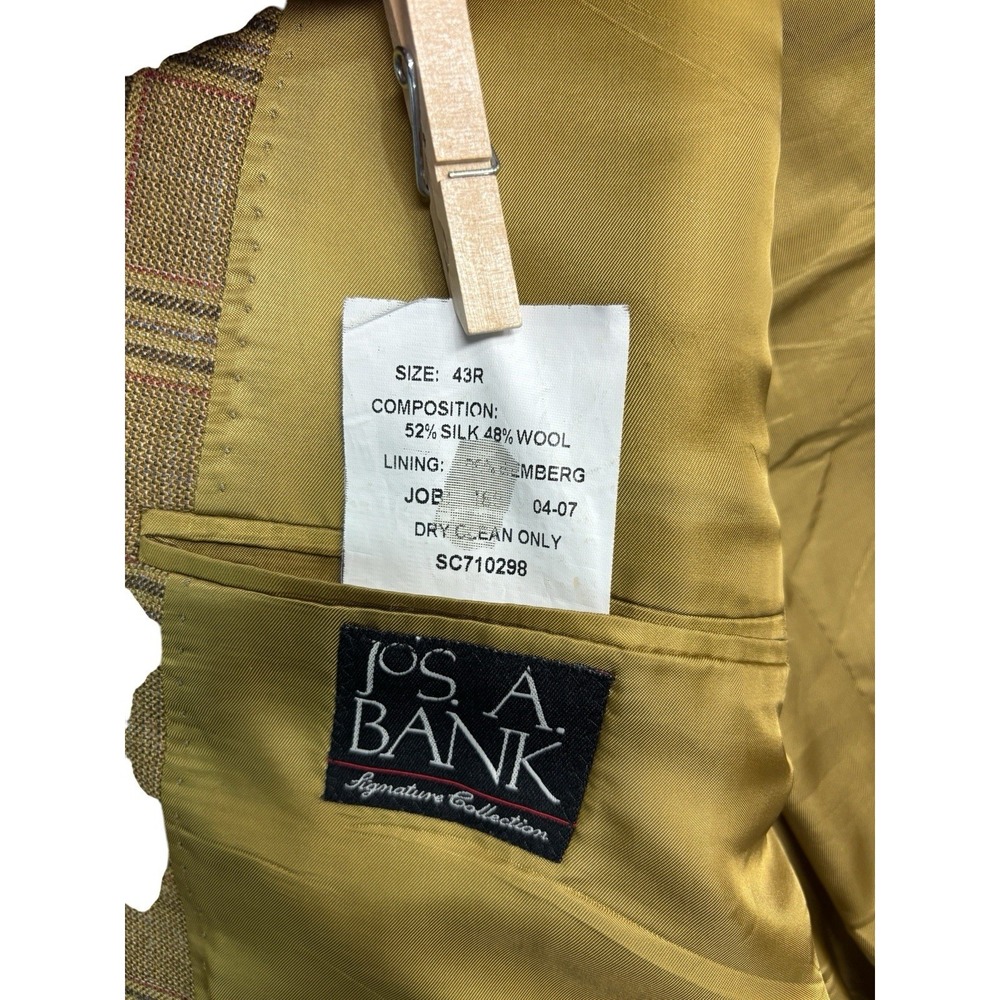 Jos A Bank 43R Honey Brown Red Plaid Blazer Jacket Sport Suit Coat Silk Wool - Picture 6 of 12